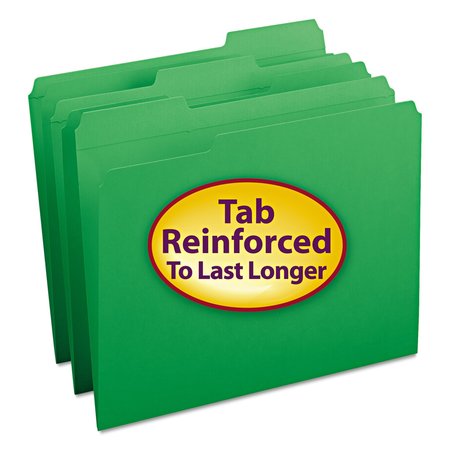 Smead Reinforced Tab Folder, Green, PK100, Size: Letter 12134